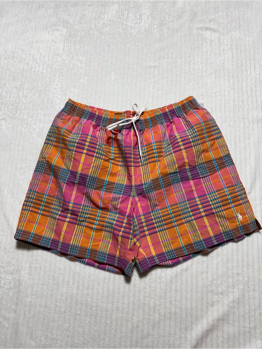 Ralph Lauren Pink Orange & Blue Plaid Flat-Front Men's Shorts